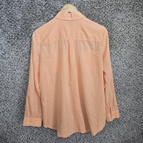 Chicos Top Womens 1 US Medium Orange Button Up Semi Sheer Roll Tab Sleeve Ladies - Picture 7 of 7
